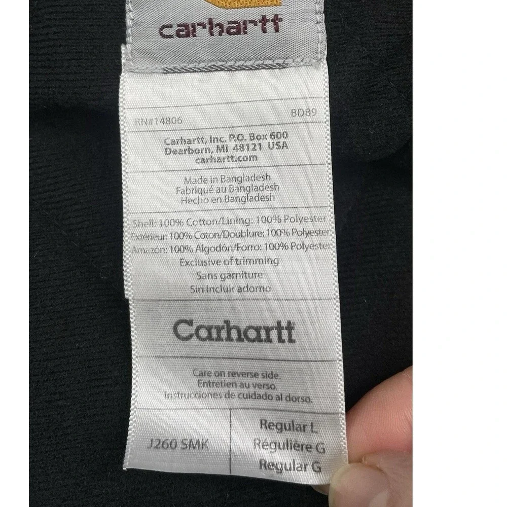 Carhartt Jacket Mens L Grey Plaid J260‎ SMK Hooded Quilted Flannel Work Coat
